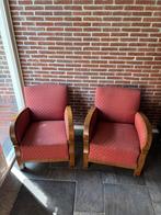2 rode antieke fauteuils, Ophalen, Hout, Gebruikt, 75 tot 100 cm