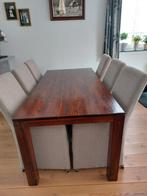 Handgemaakte eettafel met 6 stoelen, Huis en Inrichting, 50 tot 100 cm, 150 tot 200 cm, Rechthoekig, Zo goed als nieuw
