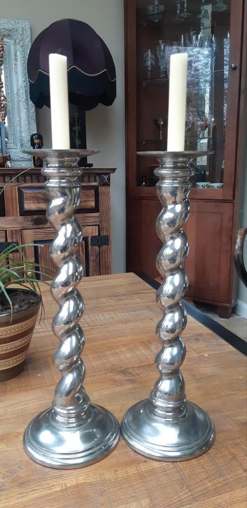 Vintage Zilvermessing Kandelaars - Barley Twist, Antiek en Kunst, Antiek | Kandelaars, Ophalen of Verzenden