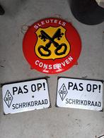 Emaille reclameborden Sleutels conserven en schrikdraad., Ophalen of Verzenden, Gebruikt, Reclamebord