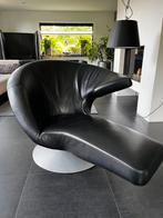 Leolux Parabolica fauteuil in zwart leer - aluminium voet, Ophalen, Minder dan 50 cm, 100 tot 125 cm, Leer