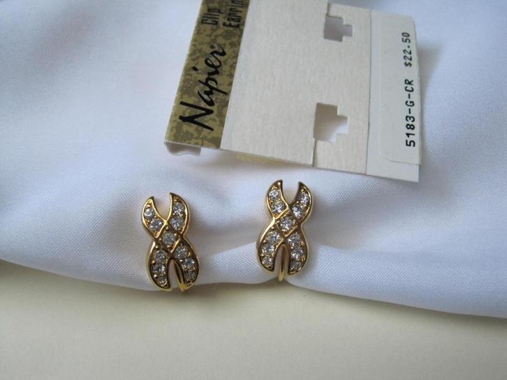Oorbellen Napier /X model met heldere rijnsteentjes, Sieraden, Tassen en Uiterlijk, Oorbellen, Zo goed als nieuw, Overige materialen