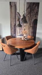 Mangohouten Tafel + Cognac Eetkamerstoel, Huis en Inrichting, Stoelen, Ophalen, Hout, Bruin, Zo goed als nieuw