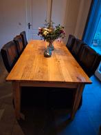 Mooie massief eiken tafel met 6 leren stoelen., Huis en Inrichting, Tafels | Eettafels, Ophalen, Gebruikt, Eikenhout, 200 cm of meer