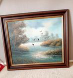 Schilderij van een mooi landschap in donker houten lijst, Antiek en Kunst, Kunst | Schilderijen | Klassiek, Ophalen
