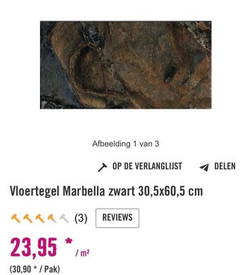Marbella Zwart Vloertegels 30,5x60,5 cm beschikbaar voor biedingen