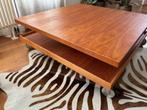 Salon Tafel Kersenhout, rvs wieltjes 110 bij 110, Ophalen, Gebruikt, 150 tot 200 cm, 150 tot 200 cm