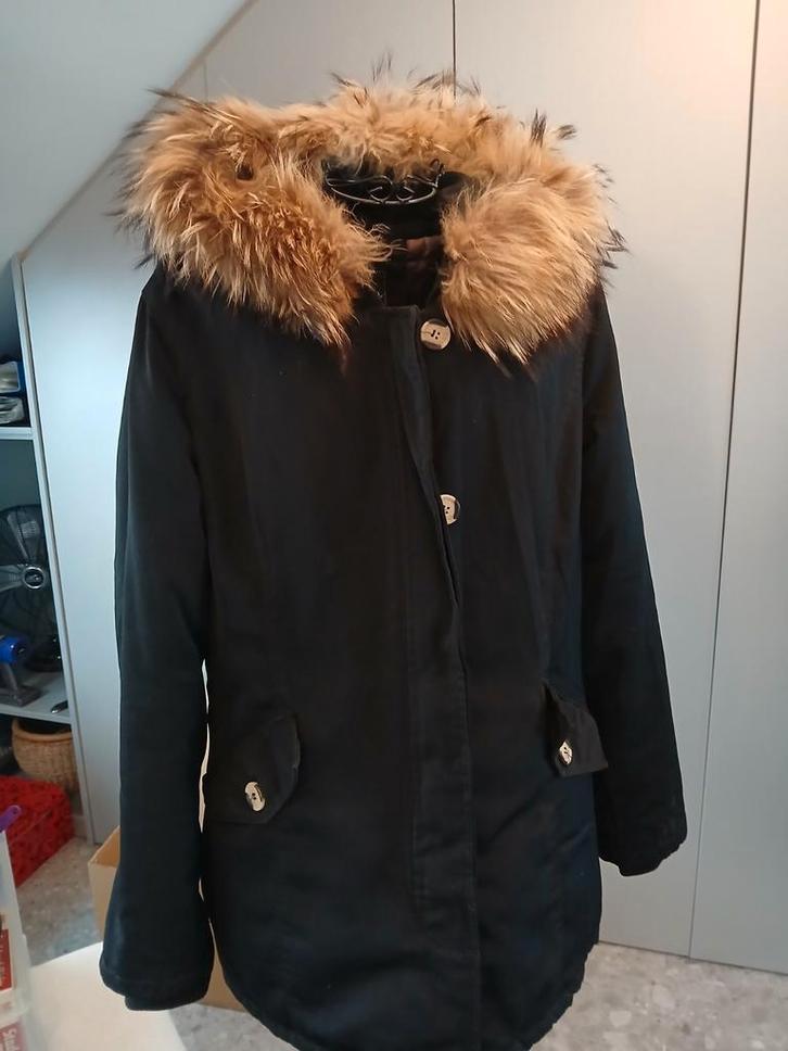 Zwarte Parka met Bontrand - Maat 42, Kleding | Dames, Jassen | Winter, Gedragen, Maat 42/44 (L), Zwart, Ophalen of Verzenden