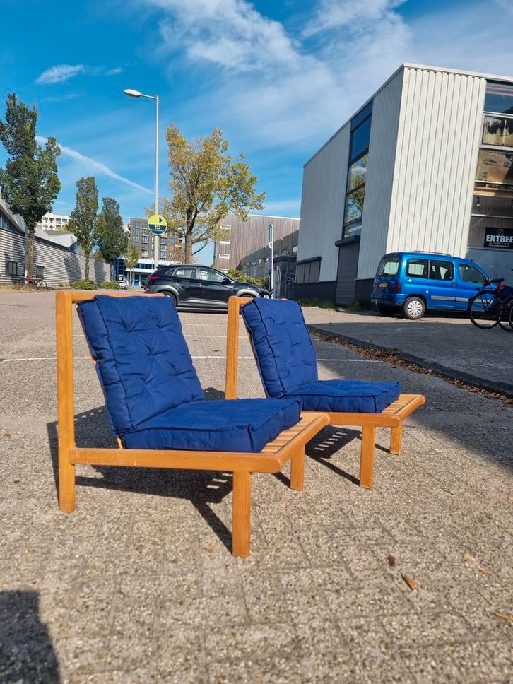 Set vintage fauteuils jaren 70 beuken frame, Huis en Inrichting, Fauteuils, Gebruikt, 75 tot 100 cm, Ophalen