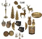 Goud; kerstboom Kandelaar hert krans dennenappel windlicht, Verzenden, Nieuw