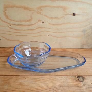 Persglazen set onderschotel met schaaltje blauw beschikbaar voor biedingen