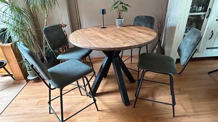 Bar-/eettafel met 4 barstoelen, Huis en Inrichting, Tafels | Eettafels, Zo goed als nieuw, 100 tot 150 cm, 100 tot 150 cm, Vijf personen of meer