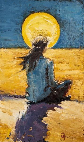 "Ontmoeting met de zonsondergang" Schilderij   beschikbaar voor biedingen