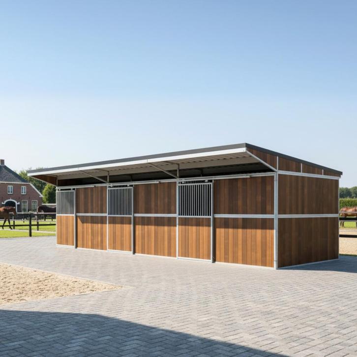 Onderhoudsvrije buitenstal met 3 paardenboxen | Op voorraad, Dieren en Toebehoren, Stalling en Weidegang, Opfok, Stalling, Weidegang