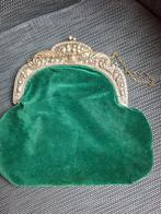 Victoriaanse Beugeltas , floraal decor met ketting  gevoerd, Ophalen of Verzenden