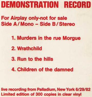 IRON MAIDEN -DEMONSTRATION RECORD- 1982 Palladium NY beschikbaar voor biedingen