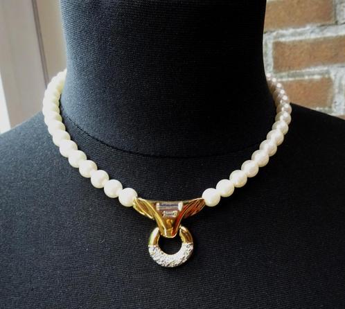 Parel kralen ketting & Goudkleurige hanger met glimmertjes, Sieraden, Tassen en Uiterlijk, Kettingen, Gebruikt, Overige materialen