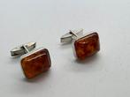 A719 Prachtige zilveren manchetknopen barnsteen, Ophalen of Verzenden, Zilver, Manchetknopen, Met edelsteen