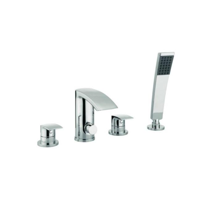 CROSSWATER FLOW 4 GATS BADRANDKRAAN MET HANDDOUCHE CHROOM, Doe-het-zelf en Verbouw, Sanitair, Nieuw, Kraan, Chroom, Ophalen of Verzenden