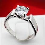 18K witgoud verguld ring met witte ronde zirkoon, Sieraden, Tassen en Uiterlijk, Ringen, Overige materialen, Nieuw, Ophalen of Verzenden