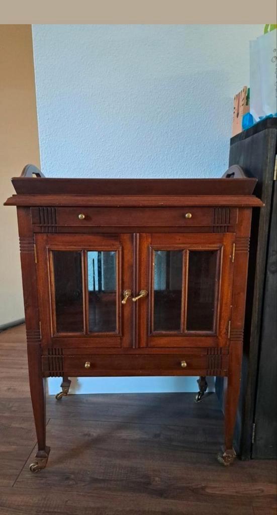 Prachtige antieke theekast wielen incl. origineel dienblad, Antiek en Kunst, Antiek | Meubels | Kasten, Ophalen