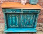 Antieke buffetkast dressoir houtsnijwerk India Ibiza blauw, Ophalen