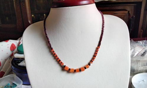 Prachtige Ketting Stralende Granaat Carneool En Robijnen, Sieraden, Tassen en Uiterlijk, Kettingen, Nieuw, Steen of Mineraal, Oranje