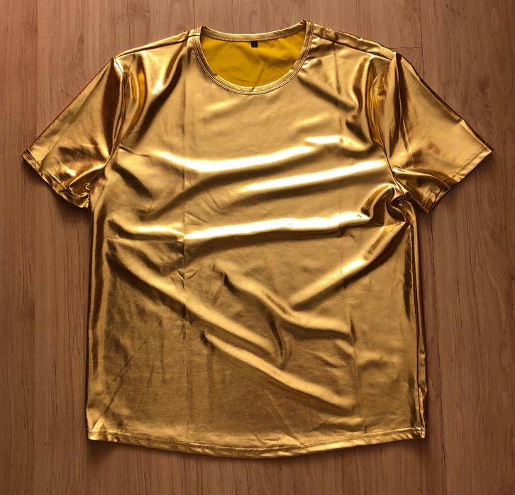 Goudkleurig, glanzend t-shirt maat L, gay / hetero, nieuw, Kleding | Heren, T-shirts, Nieuw, Maat 52/54 (L), Overige kleuren, Ophalen of Verzenden