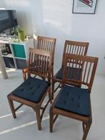 Complete eethoek: robuuste tafel en 4 houten stoelen, Huis en Inrichting, Stoelen, Ophalen, Gebruikt, Bruin, Vier