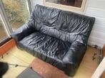 Plofbank echt leer tweepersoons zwart, Huis en Inrichting, Ophalen, 150 tot 200 cm, Tweepersoons, Zo goed als nieuw
