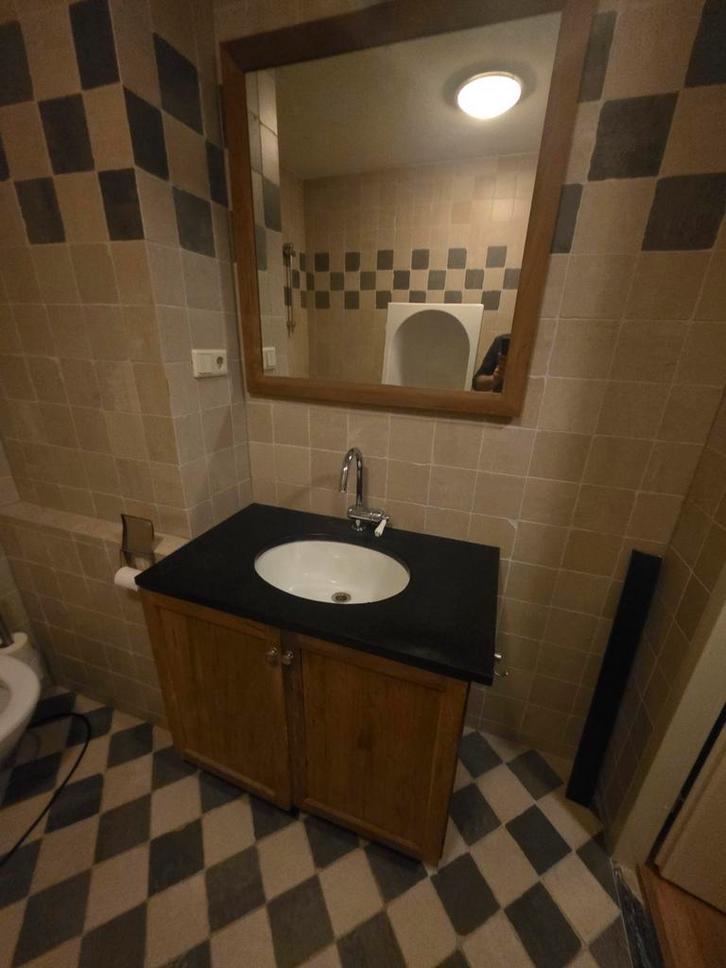 Teak Badkamermeubel met Hardsteen, Kraan & Spiegel, badkraan, Huis en Inrichting, Badkamer | Badkamermeubels, Gebruikt, Wastafelkast