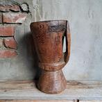 Stoere oude brocante houten vijzel pot vaas kruik *Etage3*, Huis en Inrichting, Woonaccessoires | Overige, Gebruikt, Ophalen of Verzenden