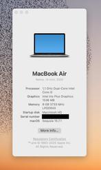 Macbook Air 13" 2020 i3 8GB RAM 256GB, Ophalen, Gebruikt, 256 GB, Qwerty
