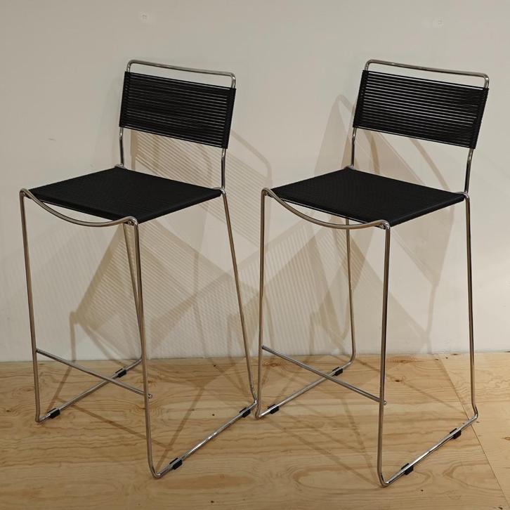 Vintage Belotti Spaghetti barkrukken, Huis en Inrichting, Stoelen, Zo goed als nieuw, Twee, Metaal, Overige materialen, Zwart