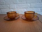 Set van 2 vintage Arcoroc Sierra kopjes+schotels. Amber., Ophalen of Verzenden
