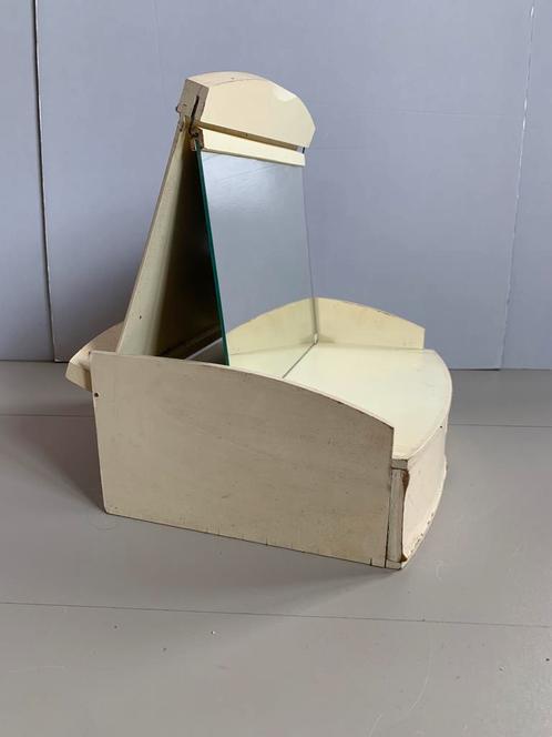 Vintage houten toilettafeltje, kaptafel met lade en spiegel, Huis en Inrichting, Woonaccessoires | Spiegels, Gebruikt, Minder dan 50 cm