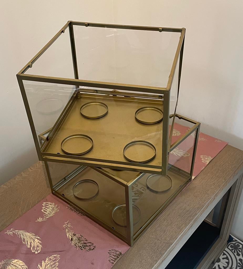 2 Ikea kubussen van glas en metaal koperkleurig. 28-28-21cm, Ophalen, Gebruikt