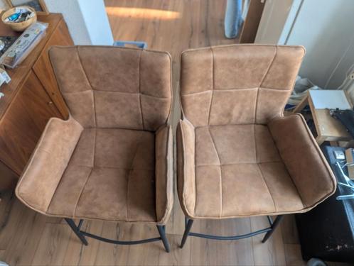 Hoge bar stoelen, Huis en Inrichting, Stoelen, Zo goed als nieuw, Twee, Metaal, Stof, Bruin, Ophalen