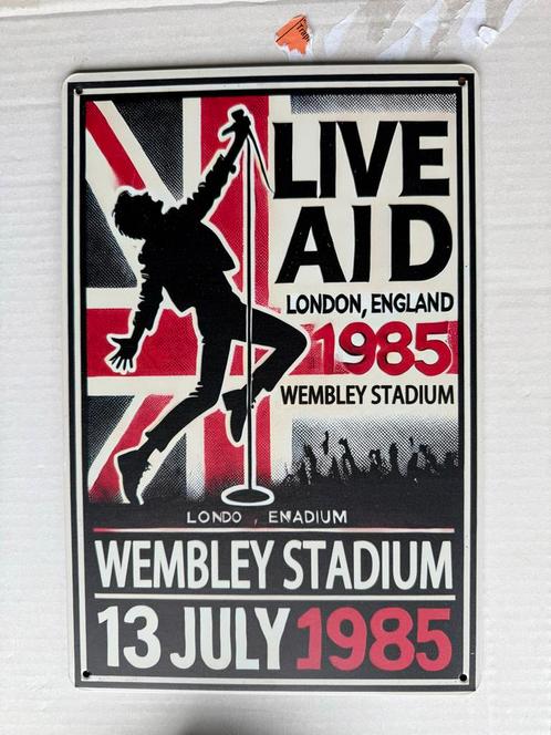 Live Aid 1985 Wembley Stadium Metalen  bord 30 bij 20, Verzamelen, Muziek, Artiesten en Beroemdheden, Zo goed als nieuw, Ophalen of Verzenden