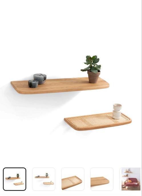 Eiken wandplanken met rotan, Huis en Inrichting, Woonaccessoires | Wandplanken en Boekenplanken, Nieuw, Ophalen of Verzenden