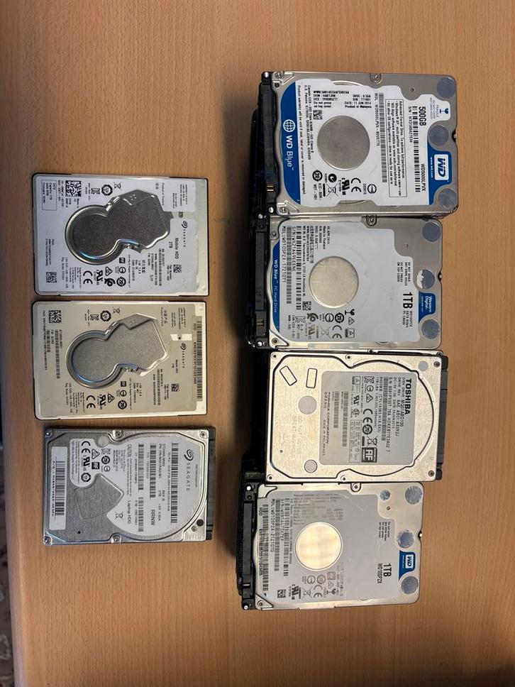 Partij 2,5 inch HDD's: 1TB, 2TB, 750GB, 500GB, Computers en Software, Harde schijven, Gebruikt, Console, Intern, HDD, SATA, Ophalen of Verzenden