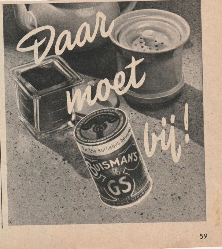 Retro reclame 1952 Buisman lekker voor in de koffie, Verzamelen, Retro, Overige typen, Verzenden