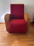 Rotan fauteuil rood, Huis en Inrichting, Fauteuils, Ophalen, Riet of Rotan, 75 tot 100 cm, Zo goed als nieuw
