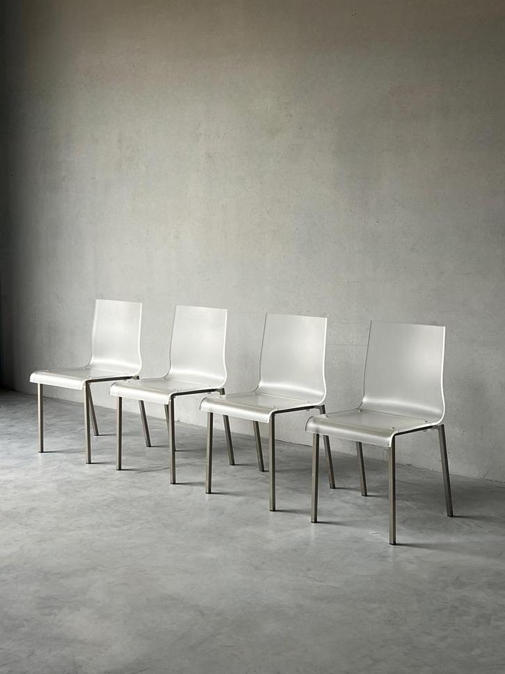 Set of 4 minimalistische chrome transparant stoelen, Huis en Inrichting, Stoelen, Zo goed als nieuw, Ophalen