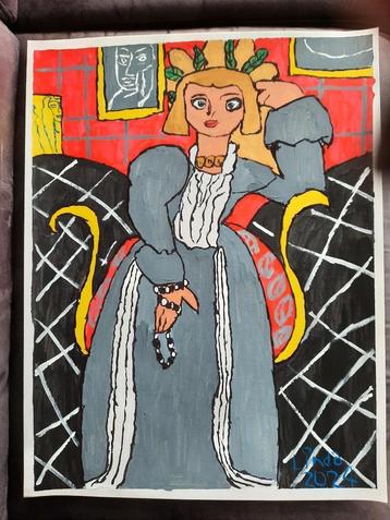 schilderij dame met grijze jurk 24 beschikbaar voor biedingen