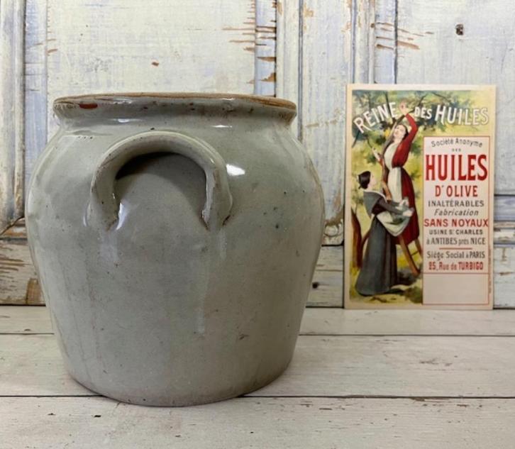 Prachtige Franse antieke olijven pot lichtbeige / grijs, Antiek en Kunst, Antiek | Keramiek en Aardewerk, Ophalen of Verzenden