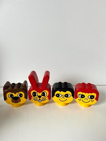 Lego Duplo - Set van 4 Koppen / Konijn, Meisje, Kat en Hond beschikbaar voor biedingen