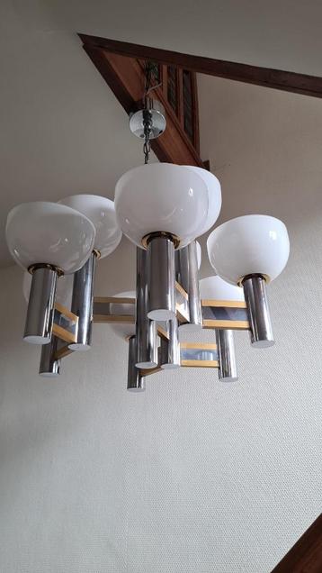hanglamp Sciolarri, chroom /goud, jaren zeventig, kapjes beschikbaar voor biedingen