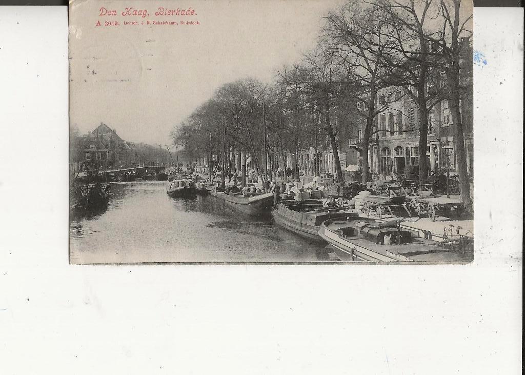 Den Haag Bierkade met vrachtschuiten J Schalekamp 1918, Verzenden, Voor 1920, Gelopen, Zuid-Holland