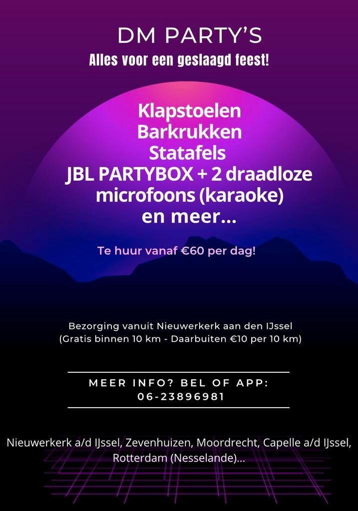 Verhuur Feest Partybox Statafels Barkrukken, Hobby en Vrije tijd, Feestartikelen | Verhuur, Nieuw, Verjaardag, Ophalen of Verzenden